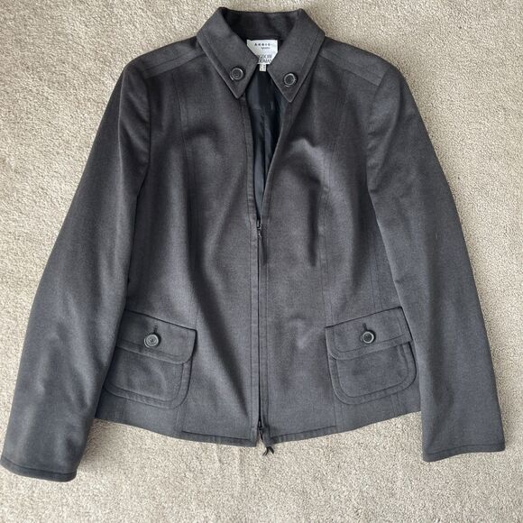 Akris Punto Bergdorf Goodman Wool Jacket Womens 14 Angora Gray Classic Soft - Picture 1 of 9